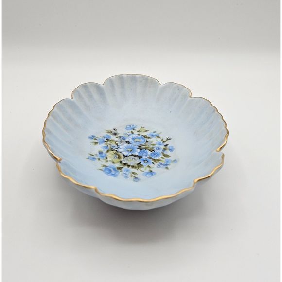 Lefton Soap Dish Hand Painted Porcelain Blue Floral Trinket Tray Plate Vintage - Picture 4 of 11